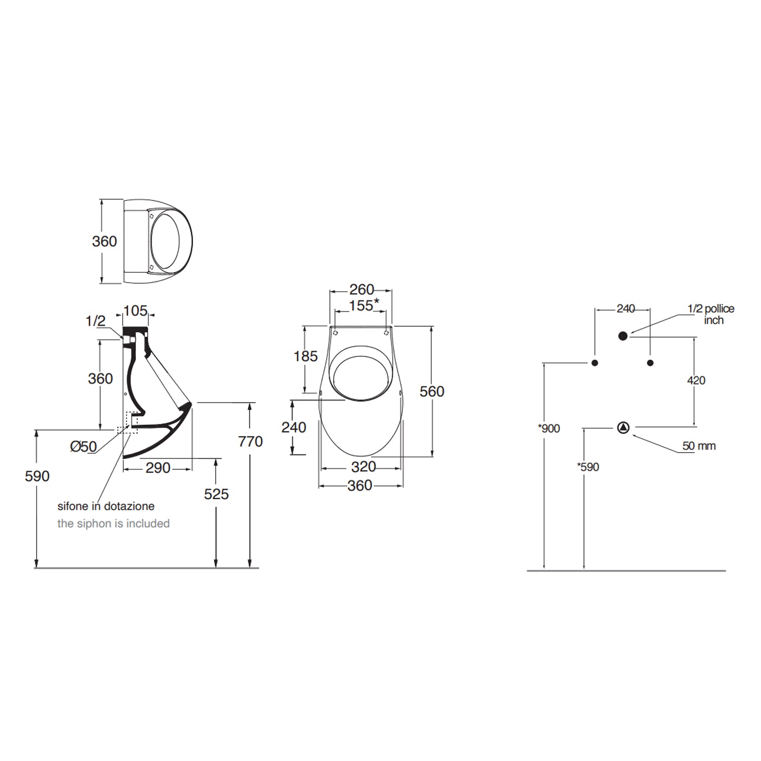 Orinatoio a parete senza fori Azzurra serie Nuvola 35