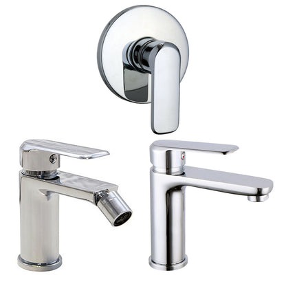 Composizione di miscelatori per lavabo, bidet e doccia una via Hopper in ottone cromato by CeramicStore | Lo specialista del tuo bagno