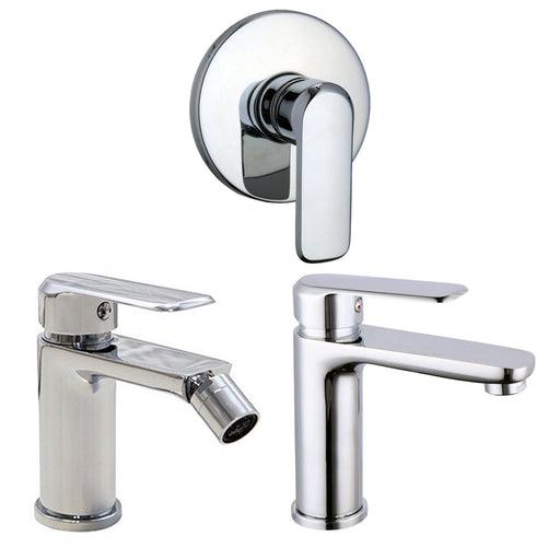 Composizione di miscelatori per lavabo, bidet e doccia una via Hopper in ottone cromato by CeramicStore | Lo specialista del tuo bagno