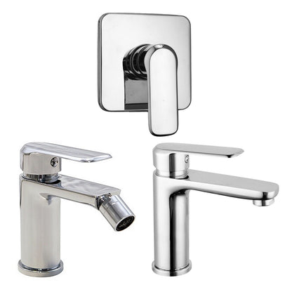 Composizione di miscelatori per lavabo, bidet e doccia una via quadro Hopper in ottone cromato by CeramicStore | Lo specialista del tuo bagno