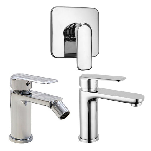 Composizione di miscelatori per lavabo, bidet e doccia una via quadro Hopper in ottone cromato by CeramicStore | Lo specialista del tuo bagno