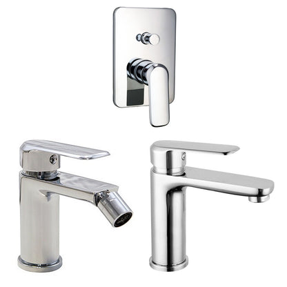 Composizione di miscelatori per lavabo, bidet e doccia 2 vie quadro Hopper in ottone cromato by CeramicStore | Lo specialista del tuo bagno