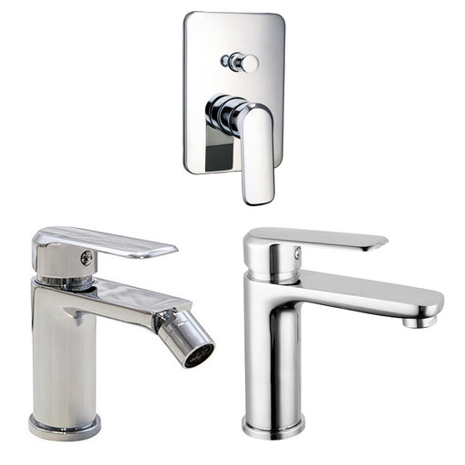 Composizione di miscelatori per lavabo, bidet e doccia 2 vie quadro Hopper in ottone cromato by CeramicStore | Lo specialista del tuo bagno