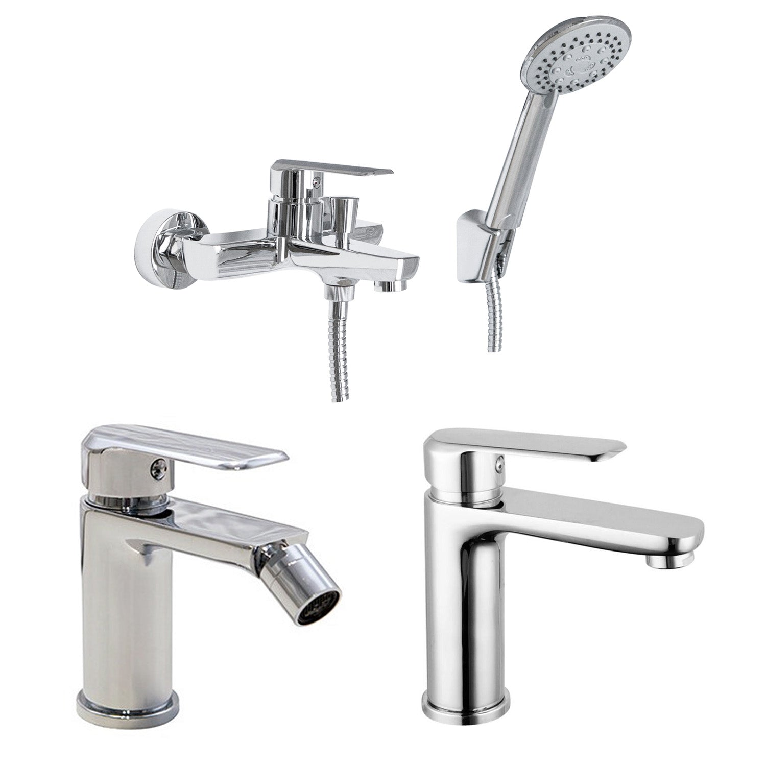 Composizione di miscelatori per lavabo, bidet e vasca Hopper in ottone cromato by CeramicStore | Lo specialista del tuo bagno