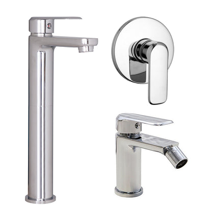 Composizione di miscelatori per lavabo alto, bidet e doccia una via Hopper in ottone cromato by CeramicStore | Lo specialista del tuo bagno