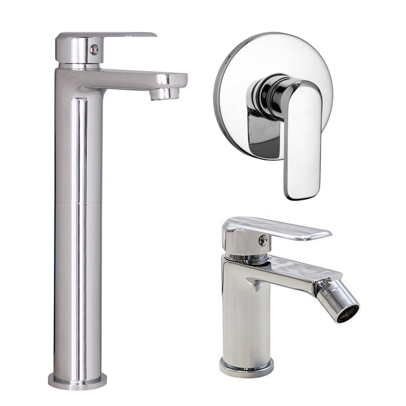 Composizione di miscelatori per lavabo alto, bidet e doccia una via Hopper in ottone cromato by CeramicStore | Lo specialista del tuo bagno