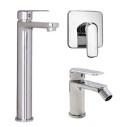 Composizione di miscelatori per lavabo alto, bidet e doccia una via quadro Hopper in ottone cromato by CeramicStore | Lo specialista del tuo bagno