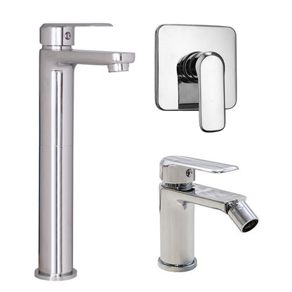 Composizione di miscelatori per lavabo alto, bidet e doccia una via quadro Hopper in ottone cromato by CeramicStore | Lo specialista del tuo bagno