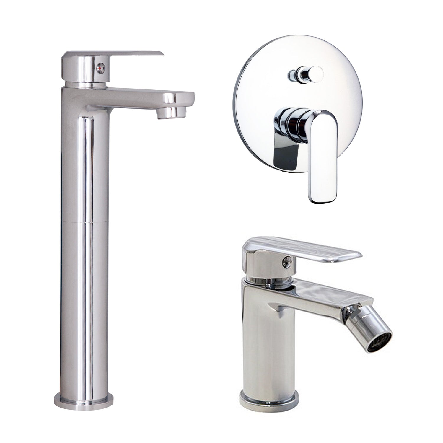 Composizione di miscelatori per lavabo alto, bidet e doccia 2 vie Hopper in ottone cromato by CeramicStore | Lo specialista del tuo bagno