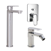 Composizione di miscelatori per lavabo alto, bidet e doccia 2 vie quadro Hopper in ottone cromato by CeramicStore | Lo specialista del tuo bagno