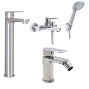 Composizione di miscelatori per lavabo alto, bidet e vasca Hopper in ottone cromato by CeramicStore | Lo specialista del tuo bagno