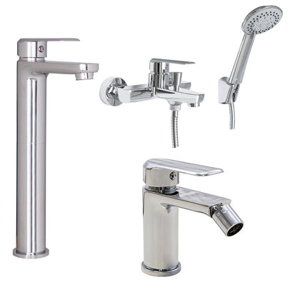 Composizione di miscelatori per lavabo alto, bidet e vasca Hopper in ottone cromato by CeramicStore | Lo specialista del tuo bagno