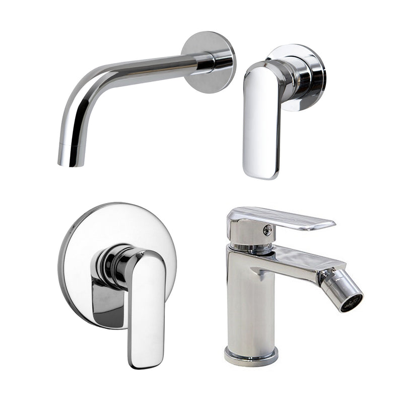Composizione di miscelatori per lavabo incasso, bidet e doccia una via Hopper in ottone cromato by CeramicStore | Lo specialista del tuo bagno
