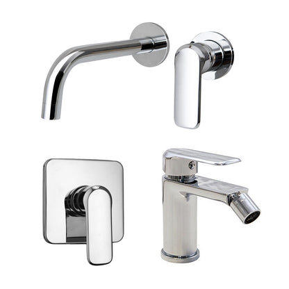 Composizione di miscelatori per lavabo incasso, bidet e doccia una via quadro Hopper in ottone cromato by CeramicStore | Lo specialista del tuo bagno