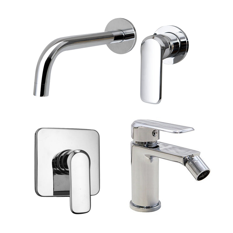 Composizione di miscelatori per lavabo incasso, bidet e doccia una via quadro Hopper in ottone cromato by CeramicStore | Lo specialista del tuo bagno