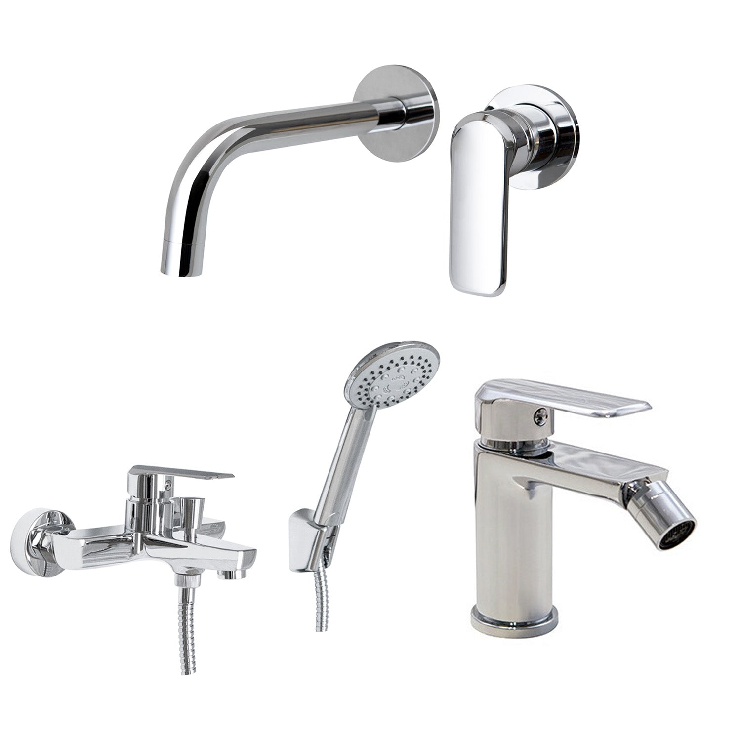 Composizione di miscelatori per lavabo incasso, bidet e vasca Hopper in ottone cromato by CeramicStore | Lo specialista del tuo bagno