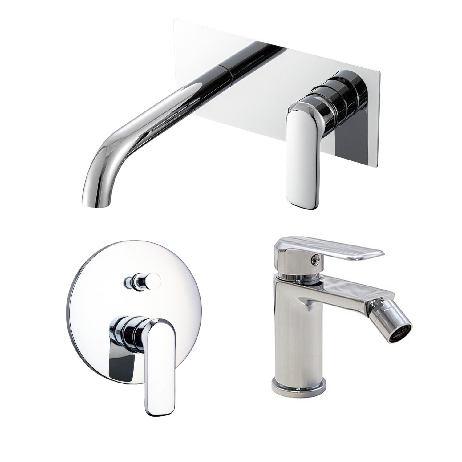 Composizione di miscelatori per lavabo incasso easy box, bidet e doccia 2 vie Hopper in ottone cromato by CeramicStore | Lo specialista del tuo bagno