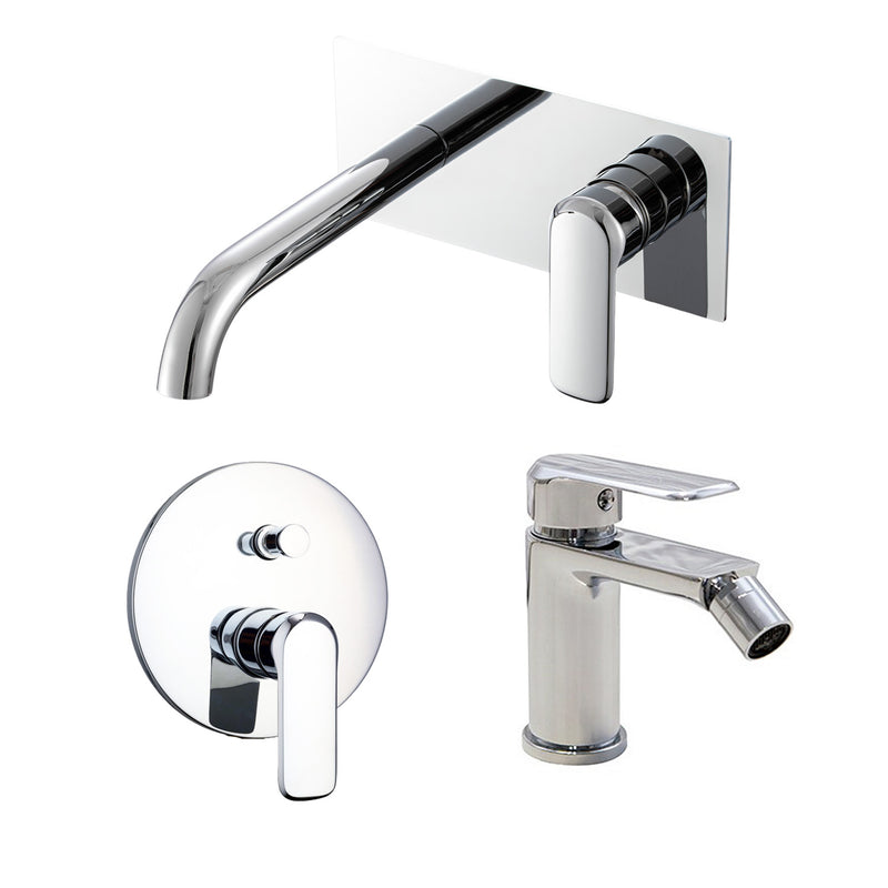 Composizione di miscelatori per lavabo incasso easy box, bidet e doccia 2 vie Hopper in ottone cromato by CeramicStore | Lo specialista del tuo bagno