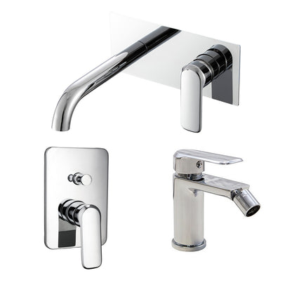 Composizione di miscelatori per lavabo incasso easy box, bidet e doccia 2 vie quadro Hopper in ottone cromato by CeramicStore | Lo specialista del tuo bagno