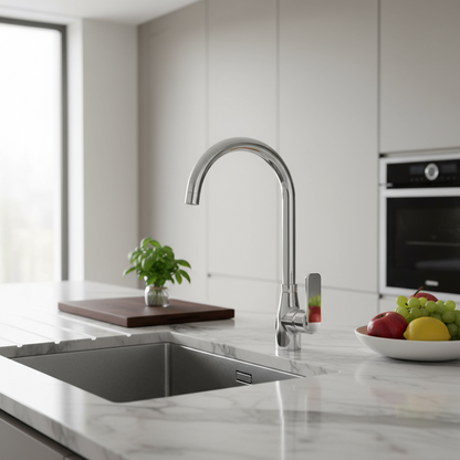 Küchenmischer hoher Auslauf Hopper aus verchromtem Messing