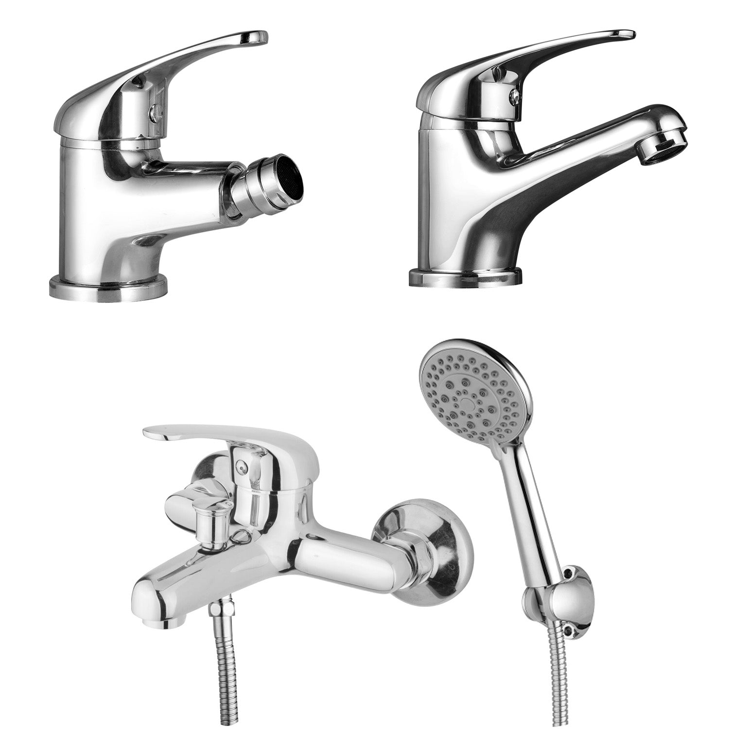 Composizione di miscelatori per lavabo, bidet e vasca Celia in ottone cromato by CeramicStore | Lo specialista del tuo bagno