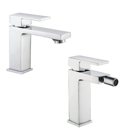 Set di miscelatori lavabo e bidet modello Eco 2.0 in ottone cromato con scarico automatico 11/4'' by CeramicStore | Lo specialista del tuo bagno