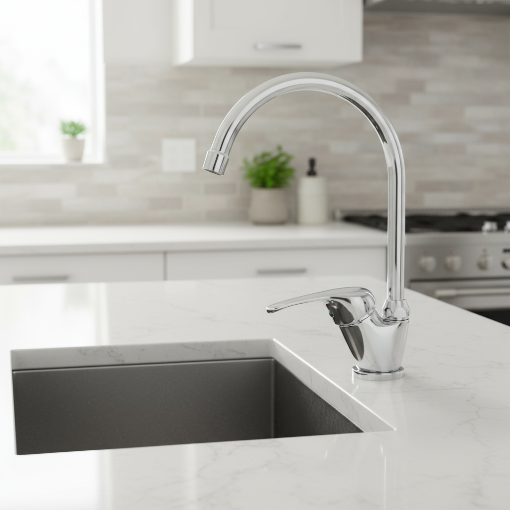 Einhand-Spültischarmatur mit hohem Auslauf Modell Cesio aus verchromtem Messing