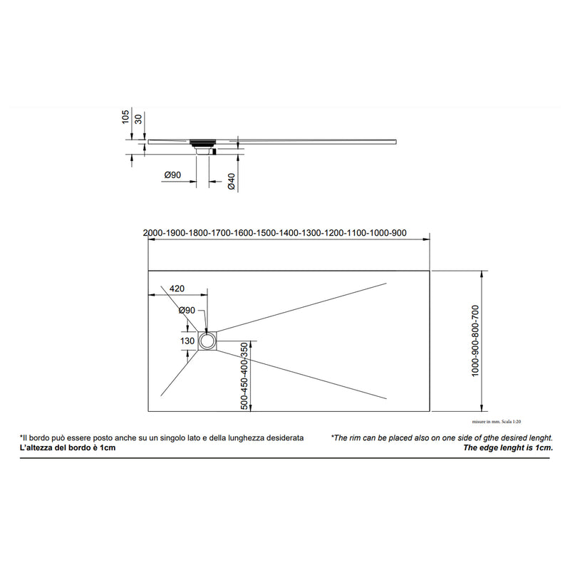 Piatto Doccia 61X100 effetto Ardesia realizzato in marmo resina Relax Design Rocky - Cemento by CeramicStore | Lo specialista del tuo bagno