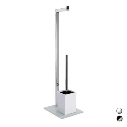 Piantana colonna acciaio inox porta scopino base vetro rettangolare acciaio inox vetro nero