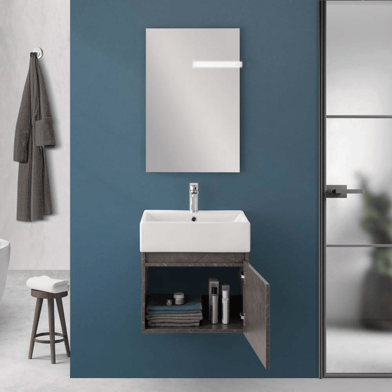 Mobile Bagno Sospeso 50 Cm Un'Anta Specchio Filo Lucido 50x60 Cm colore Pietra