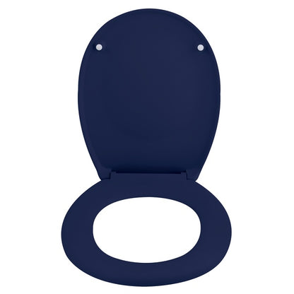 Sedile WC universale modello KLAK realizzato in  Thermo Dur Colore Blu Opaco e Cerniere in acciaio inox