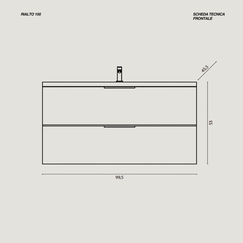 Mobile Bagno Sospeso 100 Cm Due Cassetti Specchio a Filo 60x100 Cm colore Rovere Medio