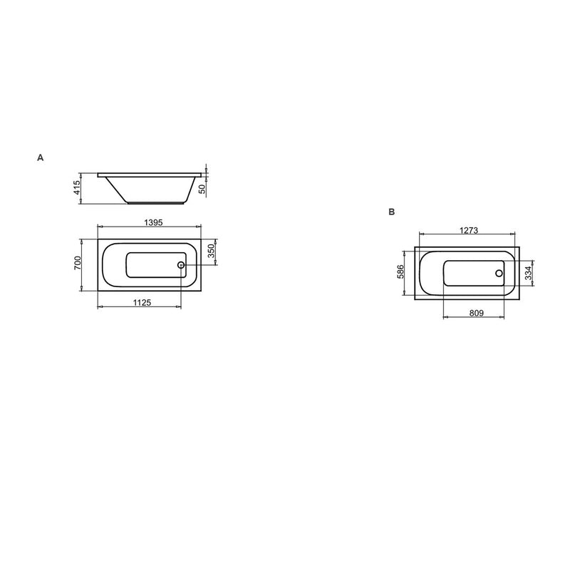 Guscio vasca rettangolare 70x140 senza pannelli in vetroresina bianca