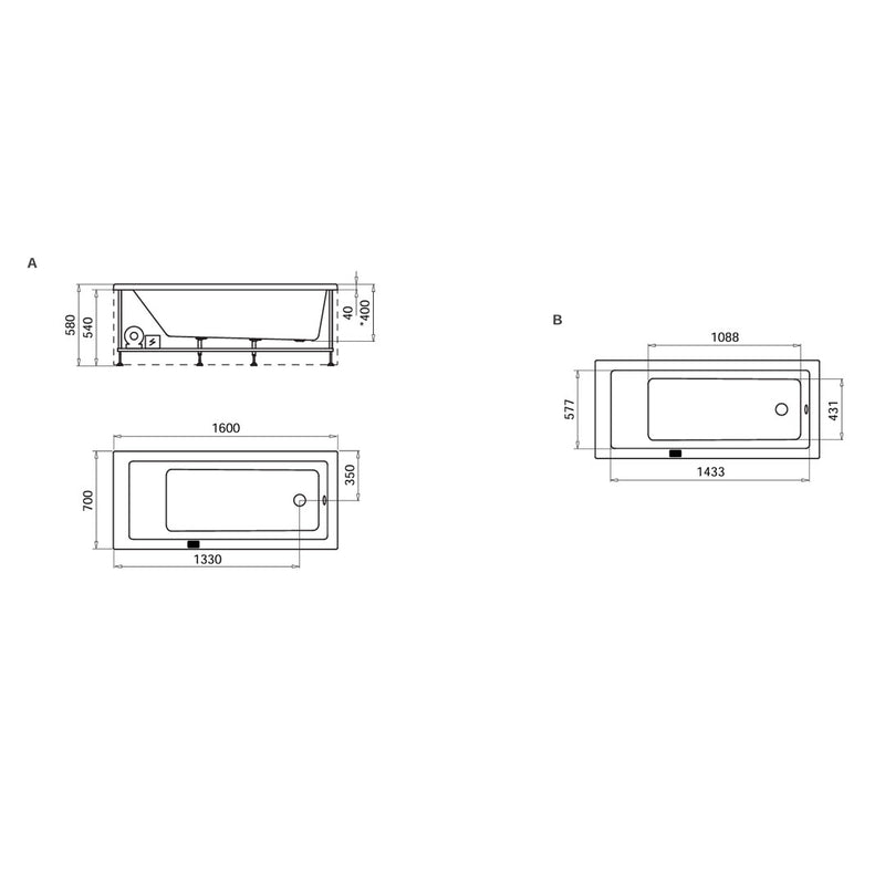 Guscio vasca rettangolare 70x160 H60  senza pannelli in vetroresina bianca