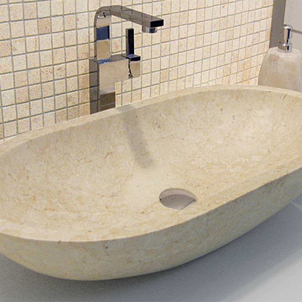 Lavabo da Appoggio in Marmo Ovale Beige by CeramicStore | Lo specialista del tuo bagno