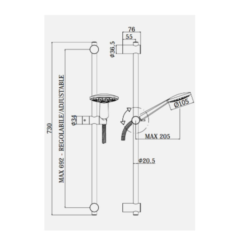 Set saliscendi doccia con doccia esterna e asta in metallo e miscelatore doccia esterno Paffoni by CeramicStore | Lo specialista del tuo bagno