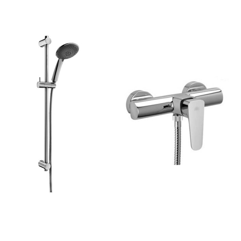 Set saliscendi con asta flessibile in pvc argento e miscelatore doccia esterno Monocomando Cromo Paffoni by CeramicStore | Lo specialista del tuo bagno