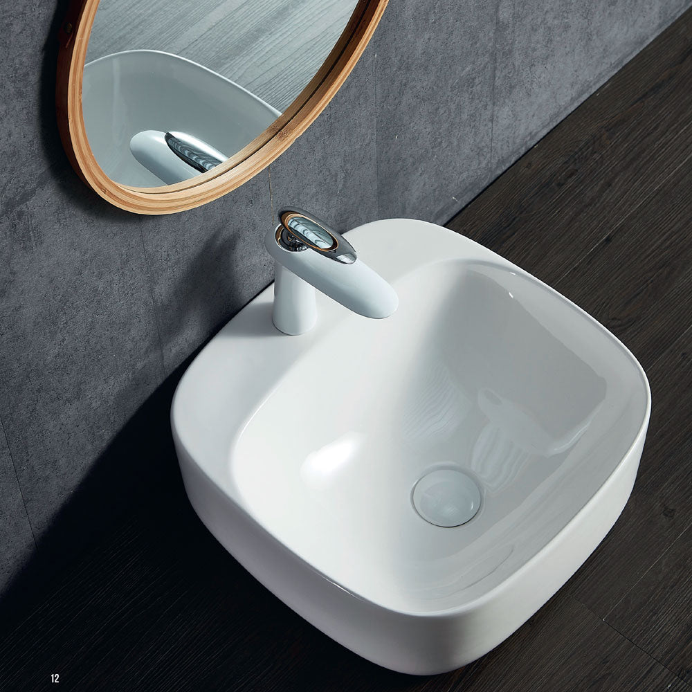 Lavabo da appoggio Rettangolare 50x42 Bianco Lucido Ceramica Althea collezione TOP con foro rubinetto