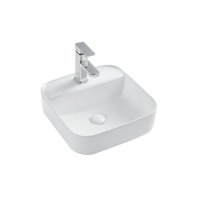 Lavabo da appoggio Rettangolare 40x40 cm Bianco Lucido Ceramica Althea collezione TIME con foro rubinetto