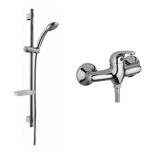 Set saliscendi doccia con asta in metallo e doccetta tonda monogetto e miscelatore doccia esteno Apollo cromo Paffoni by CeramicStore | Lo specialista del tuo bagno