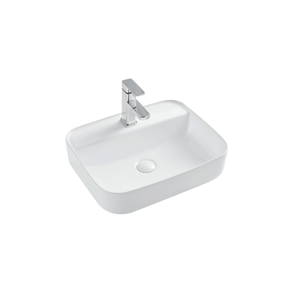 Lavabo da appoggio Rettangolare 50x40 cm Bianco Lucido Ceramica Althea collezione TIME con foro rubinetto