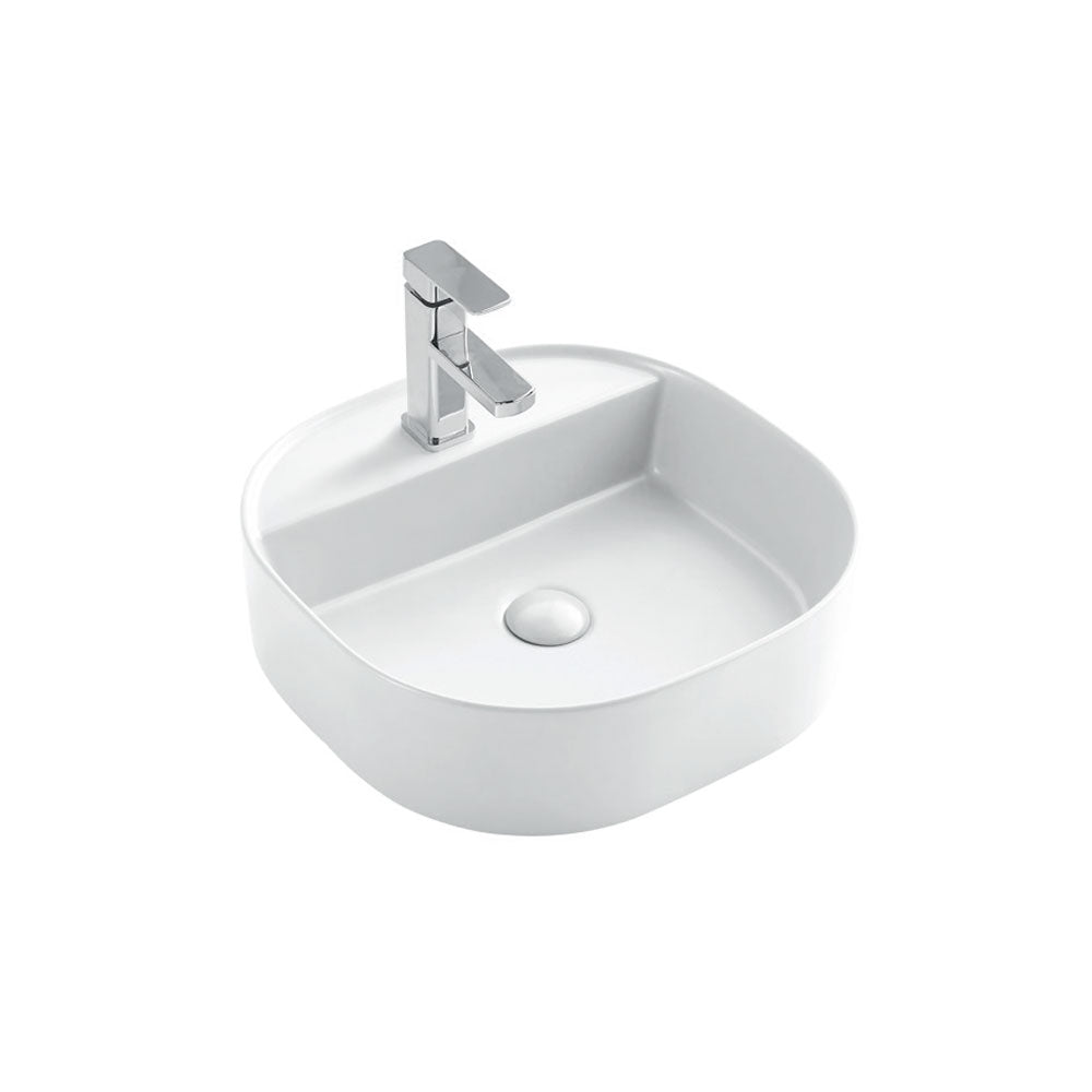 Lavabo da appoggio Rettangolare 44x40 cm Bianco Lucido Ceramica Althea collezione STOP con foro rubinetto