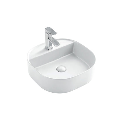 Lavabo da appoggio Rettangolare 44x40 cm Bianco Lucido Ceramica Althea collezione STOP con foro rubinetto