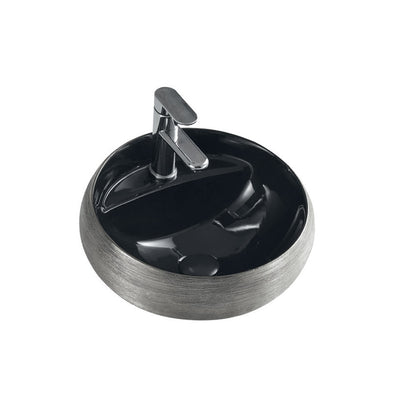 Lavabo da appoggio in ceramica Effetto Metal Luxury diametro 43 cm esterno Argento e interno Nero lucido Althea NEK con piletta inclusa