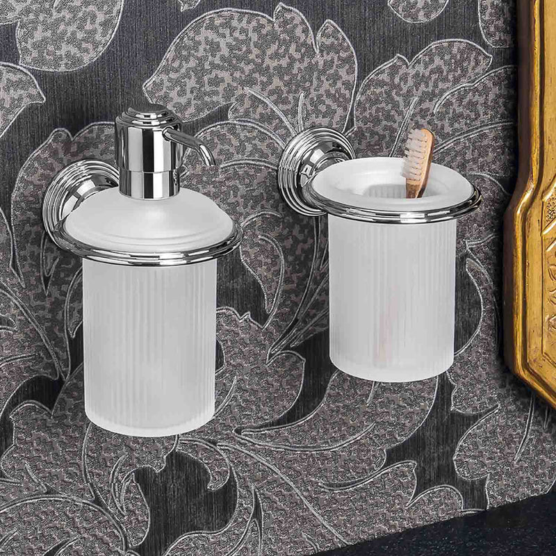 Porta bicchiere in ottone cromato e vetro acidato collezione Hermitage di Colombo Design