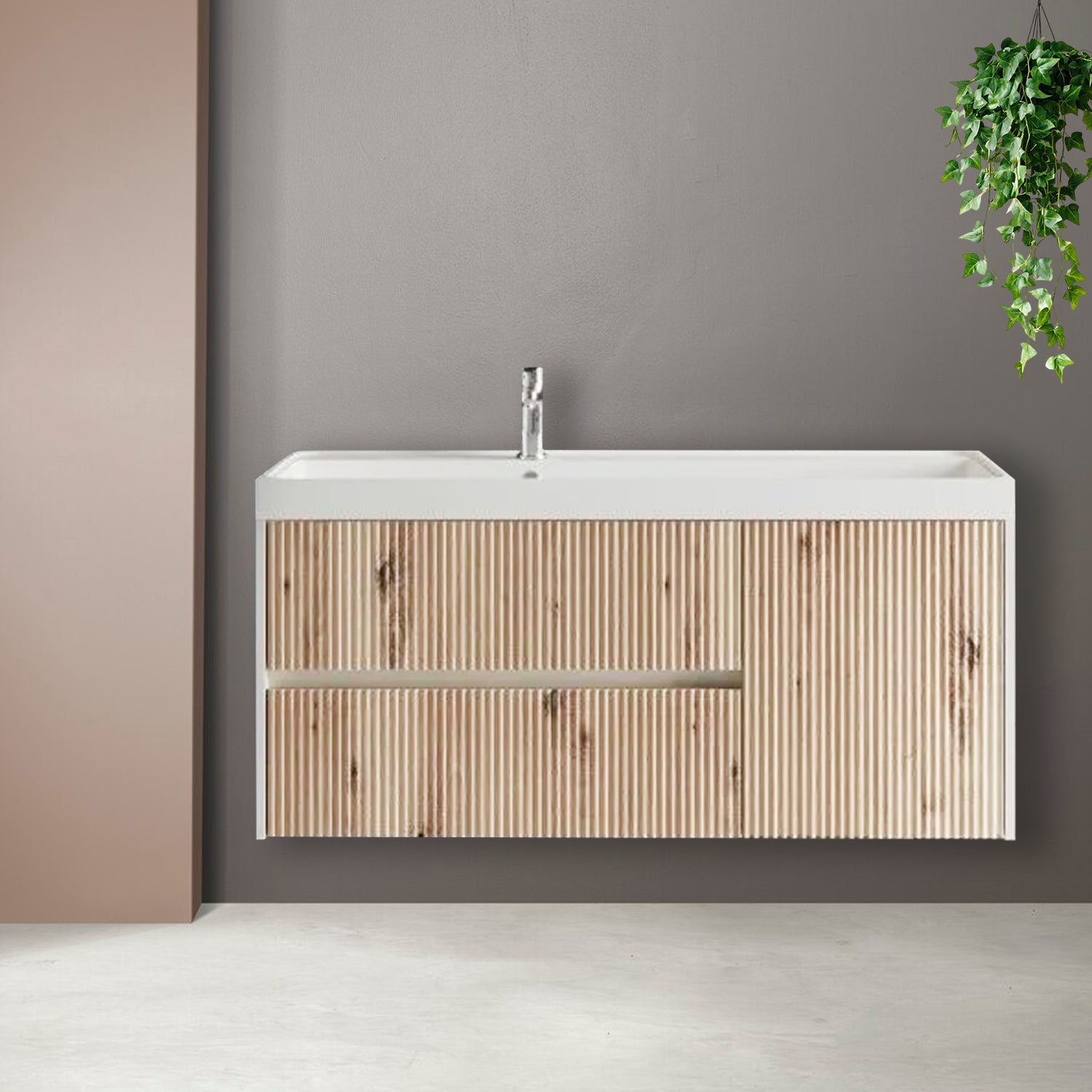 Mobile bagno cannettato ad installazione sospesa con lavabo cm 120 colore rovere oro - Cubi&Co Collezione Pure by CeramicStore | Lo specialista del tuo bagno