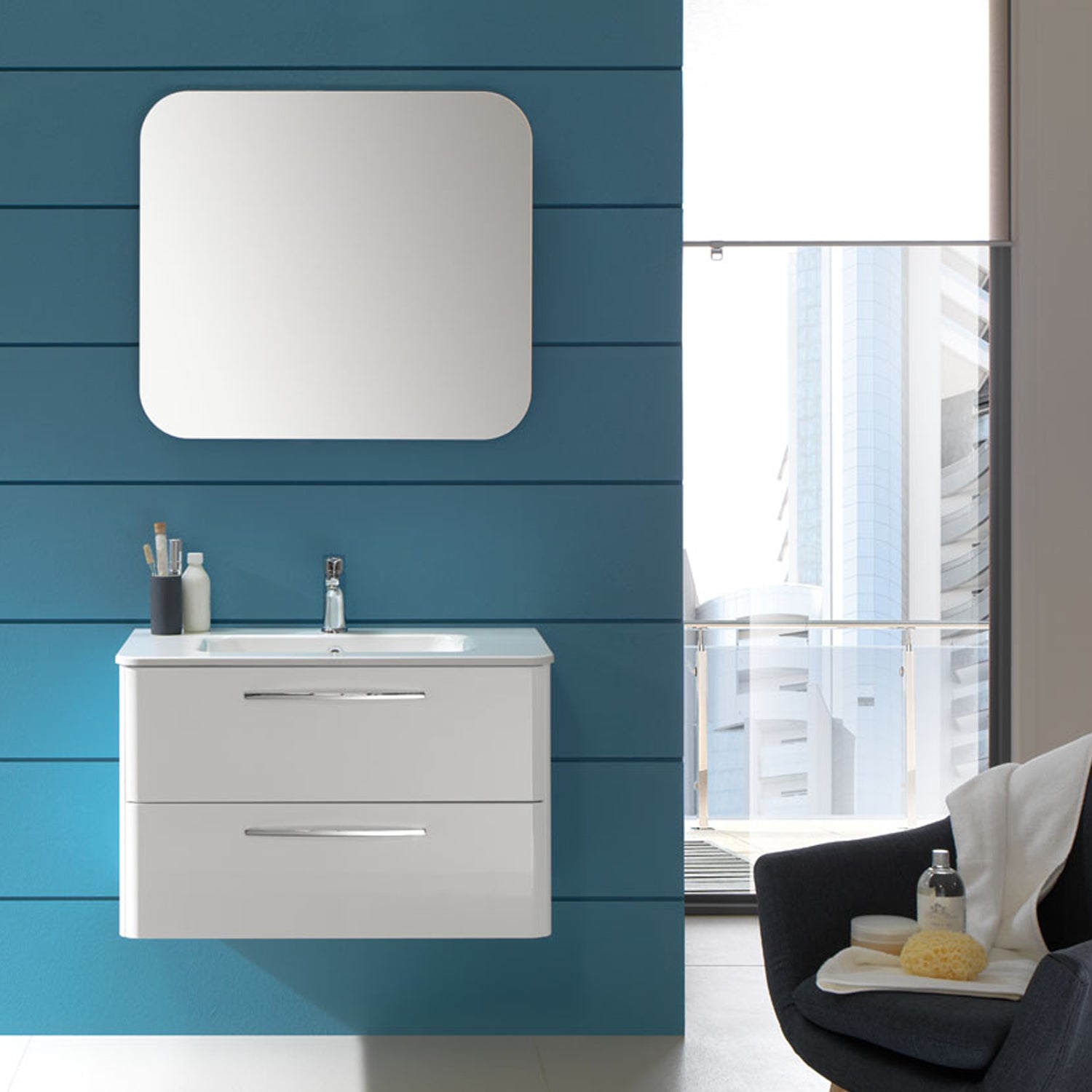 Mobile bagno sospeso modello Best03 cm 80x190x46 laccato lucido bianco by CeramicStore | Lo specialista del tuo bagno