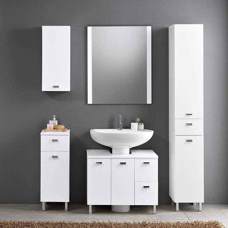 Mobile bagno a terra modello Rimini11 cm 132x195x43,5 laccato lucido bianco by CeramicStore | Lo specialista del tuo bagno