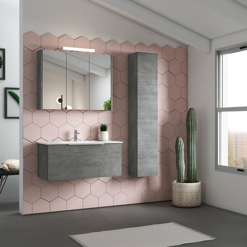 Mobile bagno sospeso modello Portland 02 120 cm con lavabo colonna e specchio color Cemento by CeramicStore | Lo specialista del tuo bagno