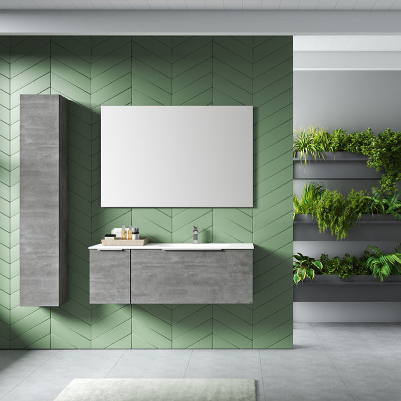 Mobile bagno sospeso modello Portland03 150 cm con lavabo colonna e specchio color Cemento by CeramicStore | Lo specialista del tuo bagno